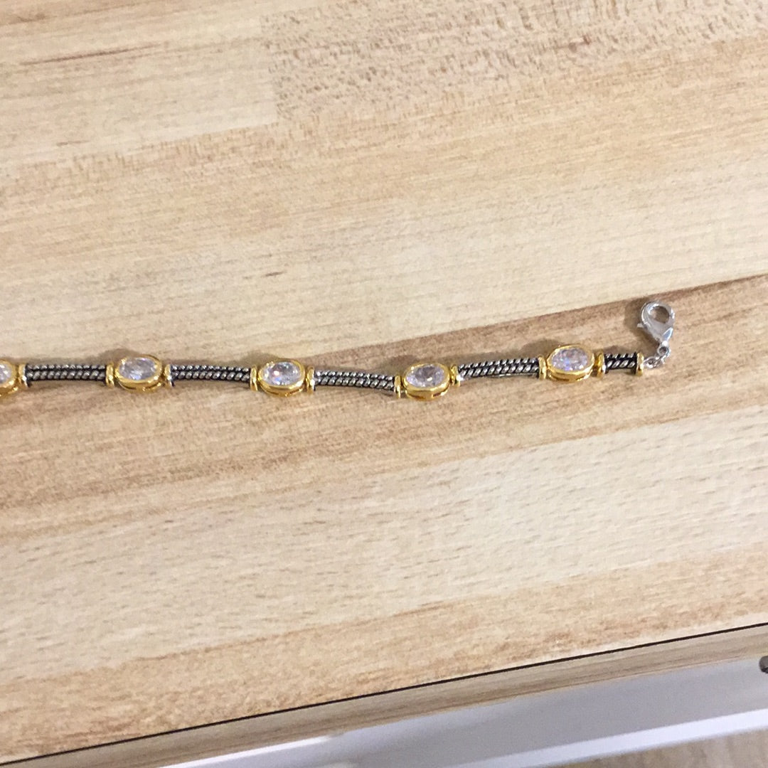 Bi Jou Silver Bracelet W/ Gold and Crystal Detail