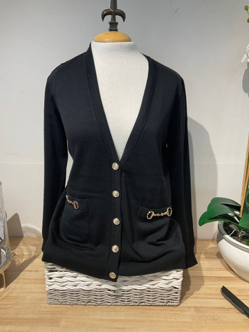 Peace Of Cloth Black V Neck Cardigan Sweater