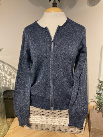 Pure Amici Navy Lurex Zip Cardigan