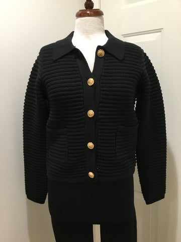 Drew Black Knit Sweater W/ Gold Buttons