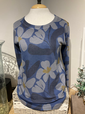 Nally & Millie Blue Printed Flowers Crew Neck Top