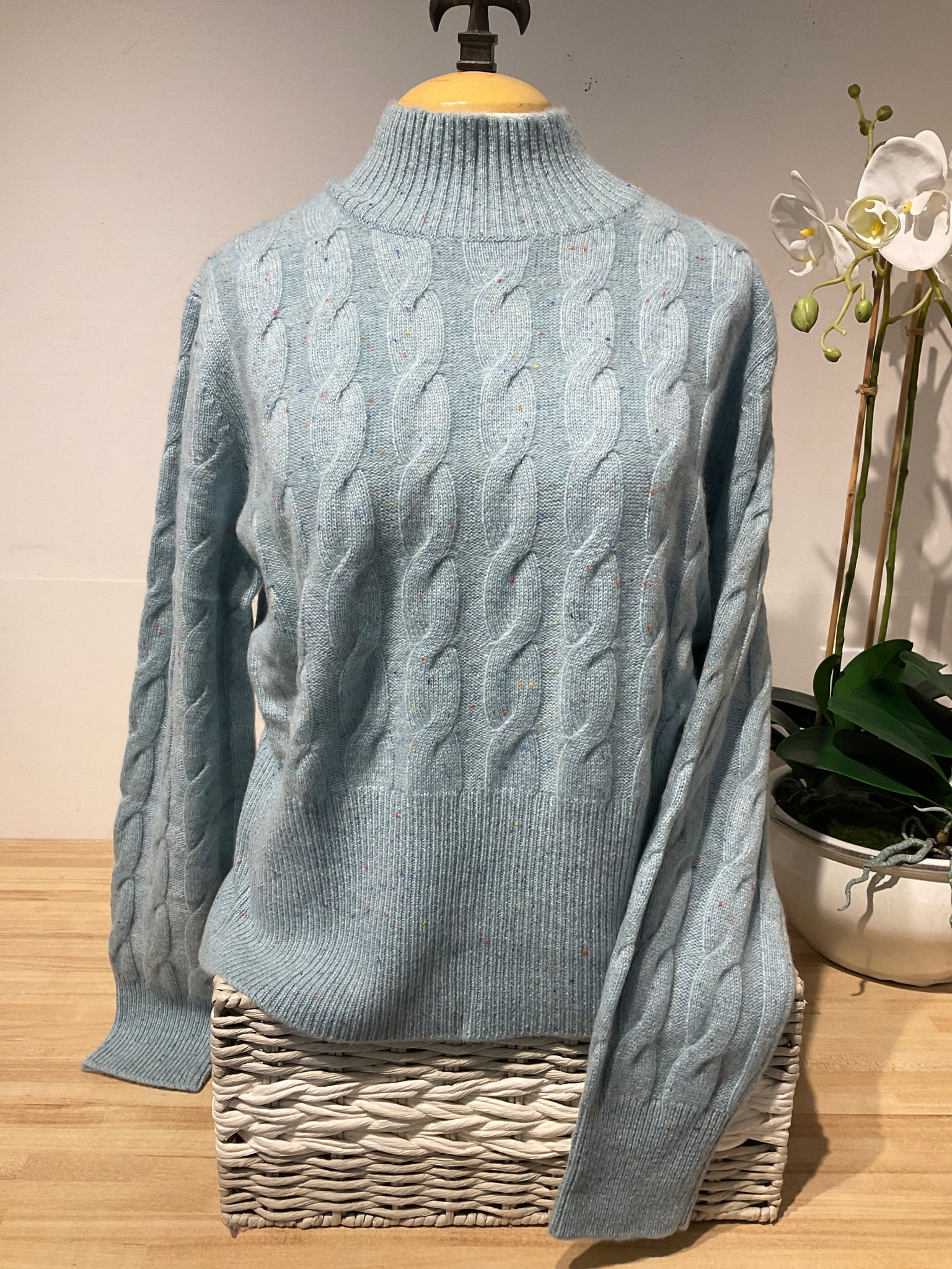 Pure Amici Mock Neck Lagoon Cable Sweater