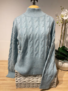 Pure Amici Mock Neck Lagoon Cable Sweater