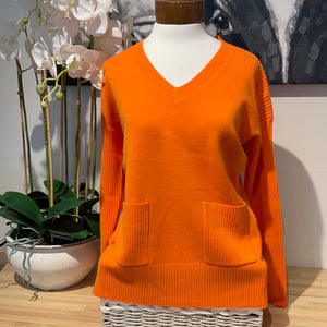 LT Lilly Orange V Neck Sweater W/ Front Pockets