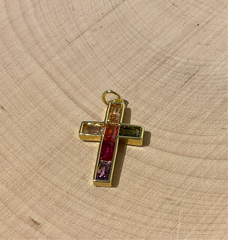 It's Especially Lucky Cross W/ Multi Color Stones Charm