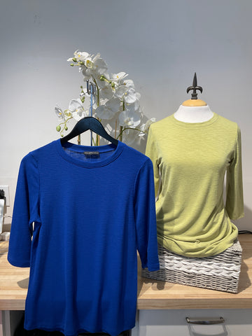 Nally & Millie Mid Sleeve Crew Neck Top-Blue or Green