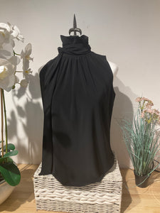 Clara S Black Sleeveless Mock Neck Blouse W Neck Bow Tie