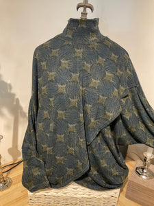N&M Printed Circles Mock Neck Cross Front Top