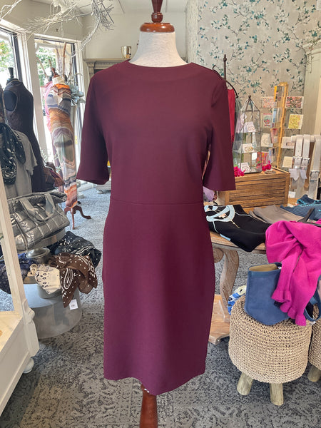 Esqualo Round Neck Dress- Merlot Fitted Waist Medium Length