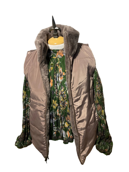 Dylan Sarah Reversible Side Zip Vest Faux-Fur/Nylon-Soft Brown