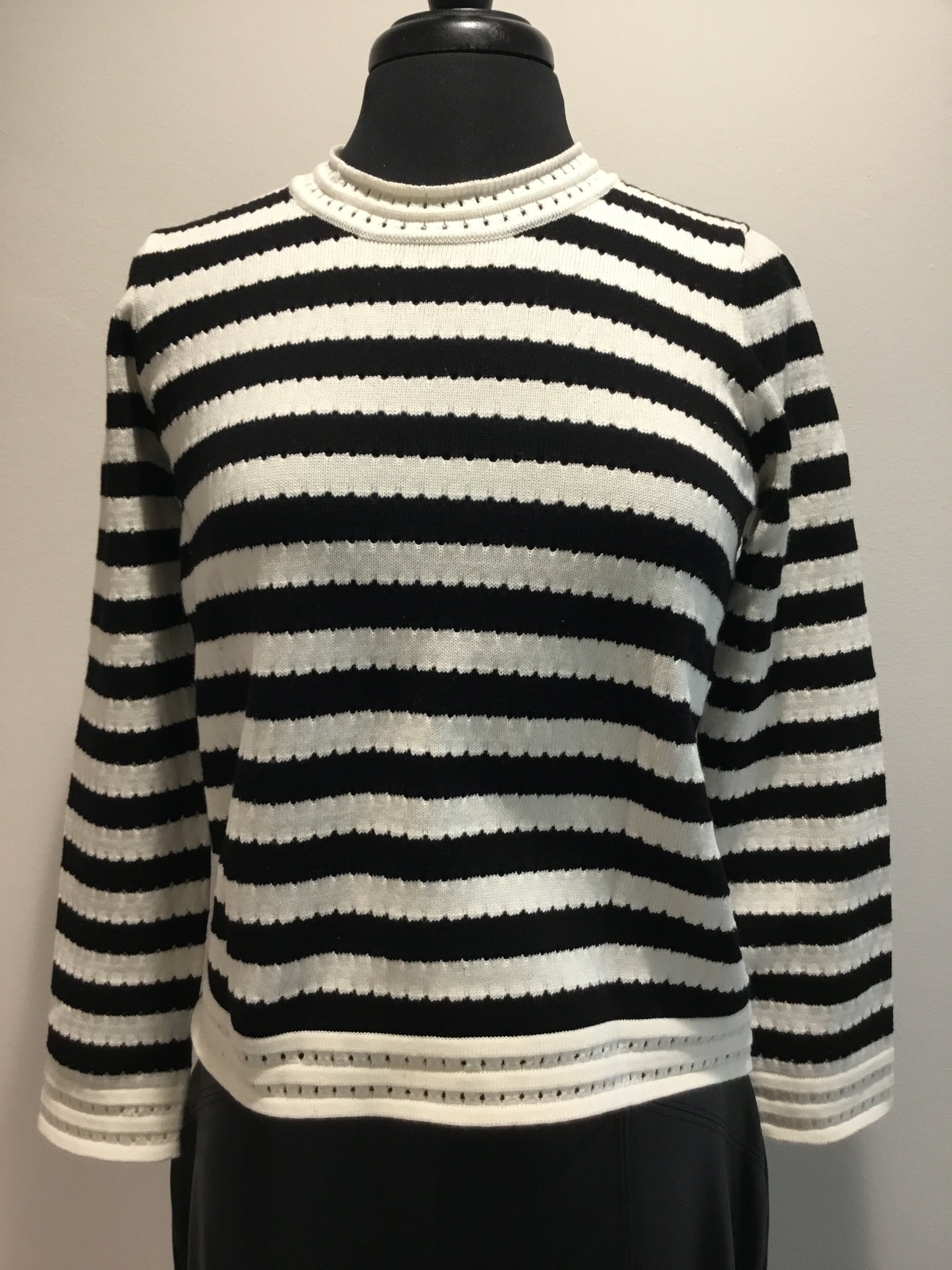 Peace Of Cloth Black/Ivory Stripe Crew Neck Sweater