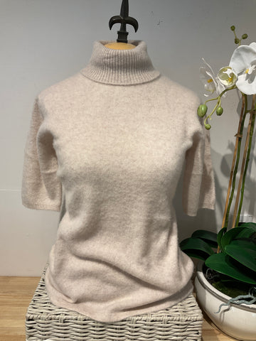 Pure Amici Cashmere  Sand Elbow Sleeve Turtleneck Sweater