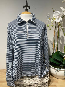 Dylan Stripe Zip Pullover Denim