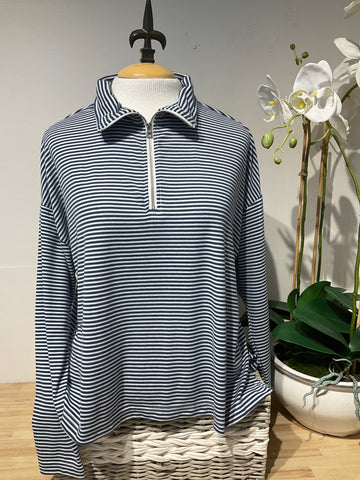 Dylan Stripe Zip Pullover Denim