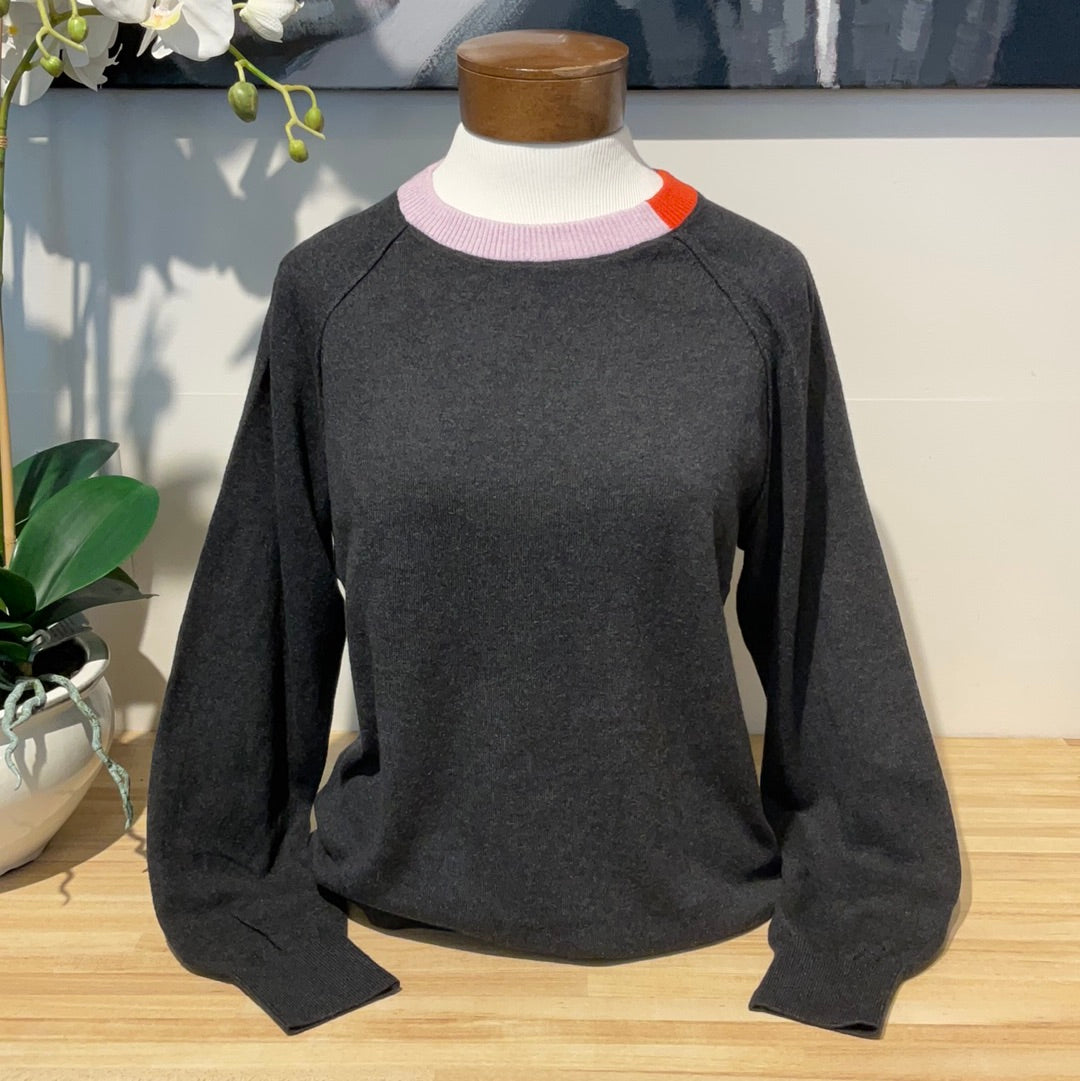Lilla P Charcoal  Colorblock Raglan Sleeve Sweater