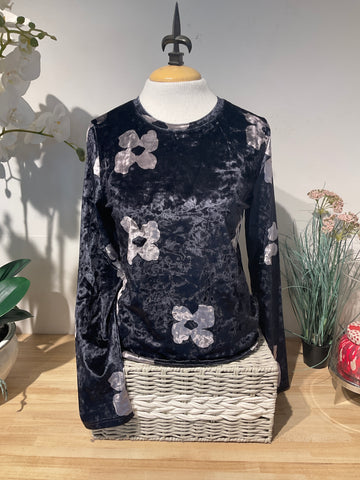 Beverly Rose/Lior Midnight Floral Velvet Mesh Round Neck Top