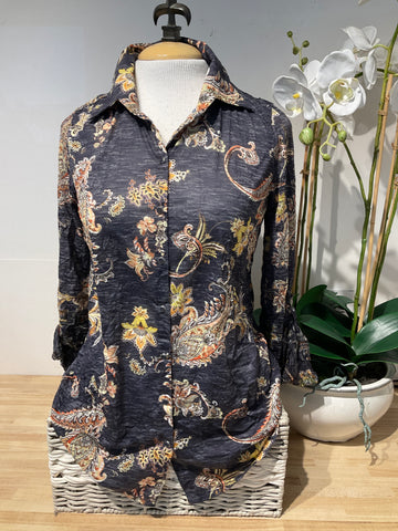 David Cline Black Floral Print Snap Front Shirt