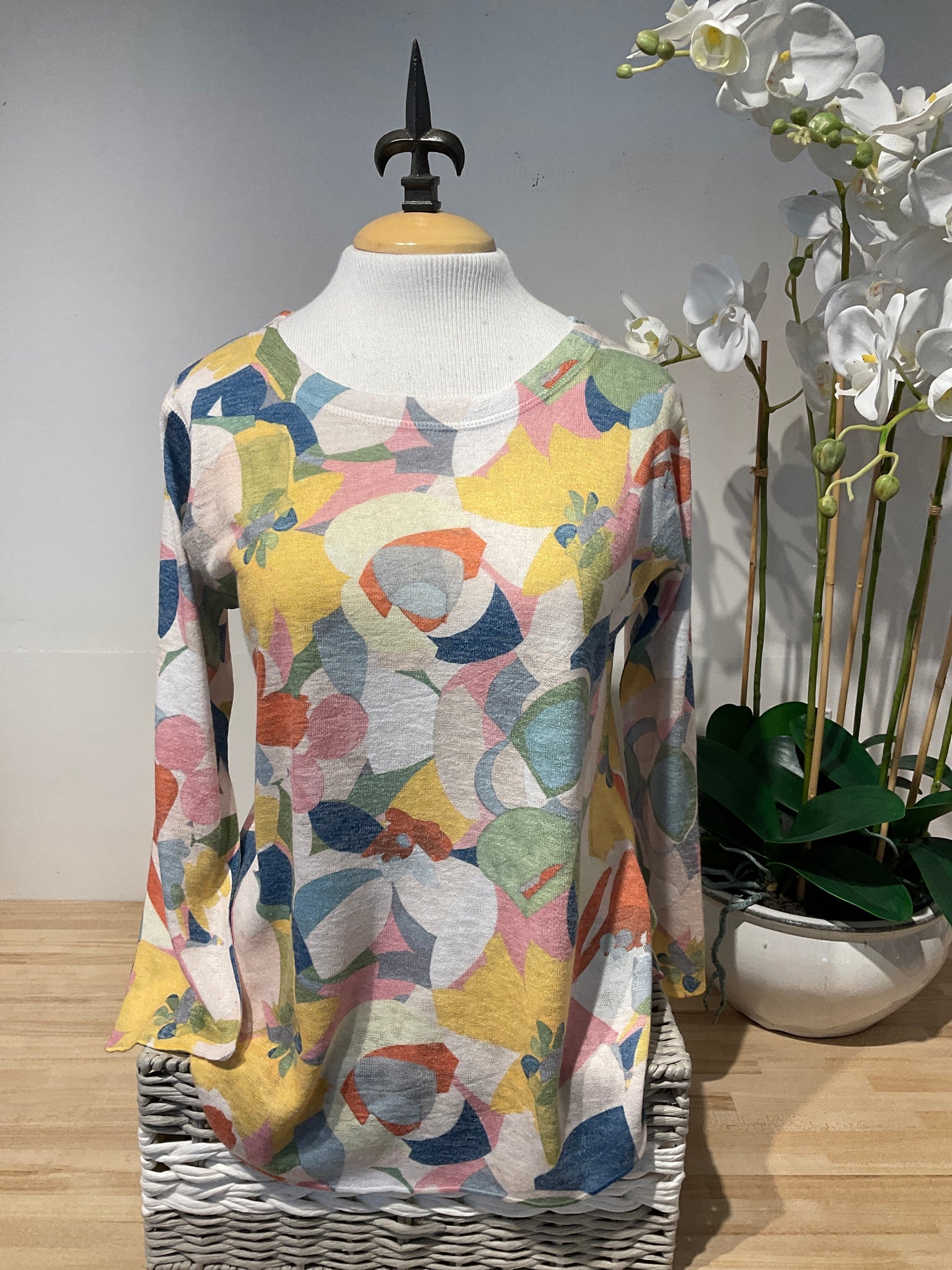 Nally & Millie Yellow Printed Floral 3/4 Sleeve Top