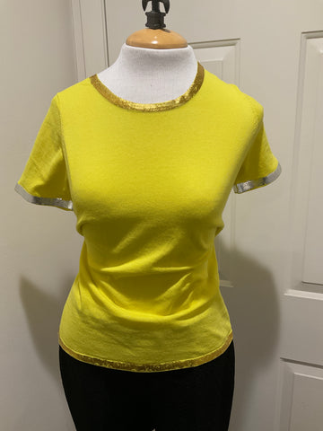 Peace Of Cloth Short Sleeve Crew Neck Sweater W/ Foil Detail-Yellow or Orange