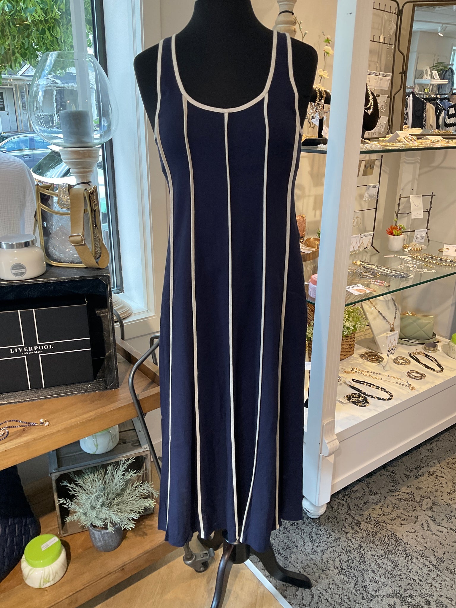 THML Navy Sleeveless Striped Midi Dress