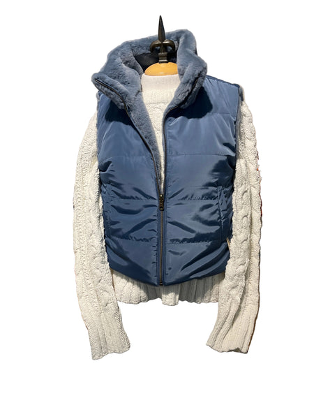 Dylan Fur Love Reversible Vest-Faux Fur/Nylon-Denim