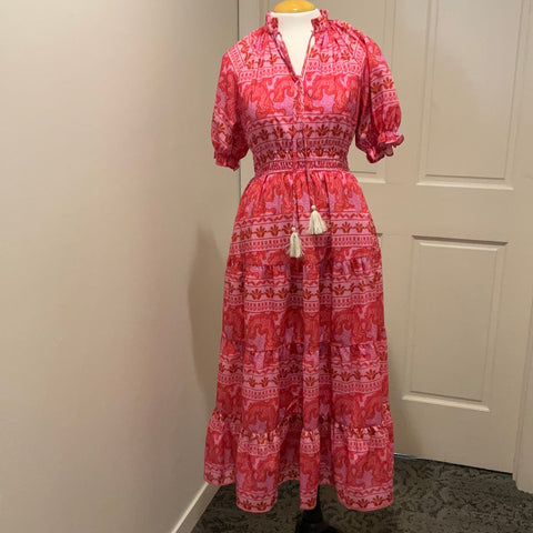 THML Pink Short Sleeve Print Tiered Dress