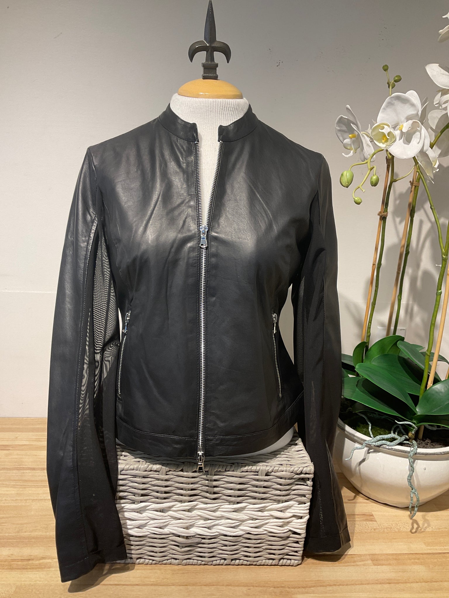 Freaky Nation Black Leather Jacket W/ Mesh Back