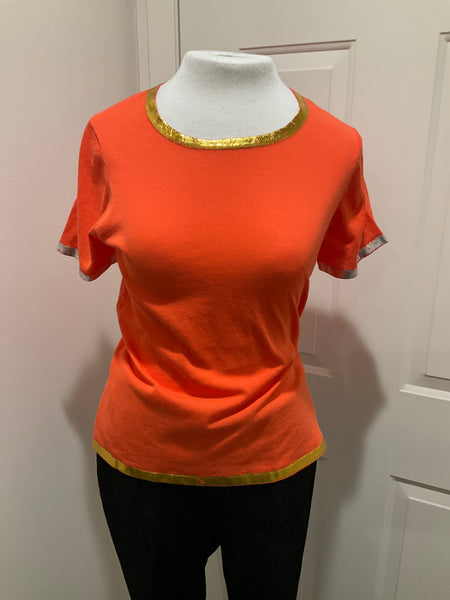 Peace Of Cloth Short Sleeve Crew Neck Sweater W/ Foil Detail-Yellow or Orange