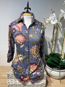 David Cline Blue Floral Print Top