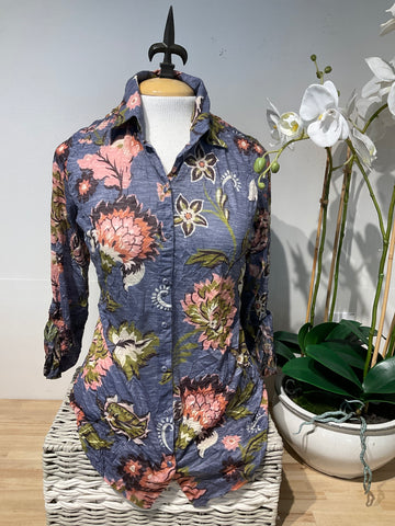 David Cline Blue Floral Print Top