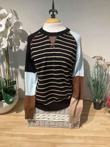 Z&P Black Stripe W/ Color Block Sleeve Sweater
