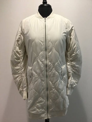 Mystree Ivory Quilted Long Bomber Jacket