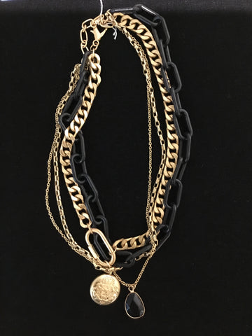 Bi Jou Black/Gold Multi Chain Necklace