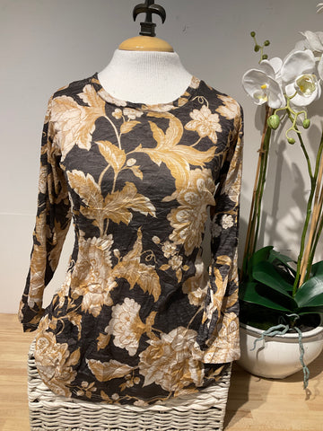 David Cline Crew Neck Brown Flower Print Tee