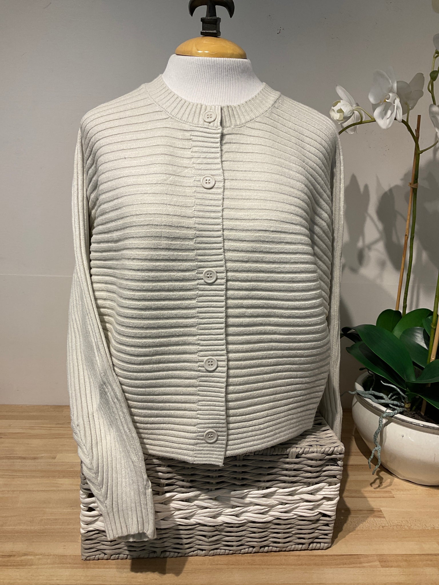 R&R Ivory Short Button Front Sweater