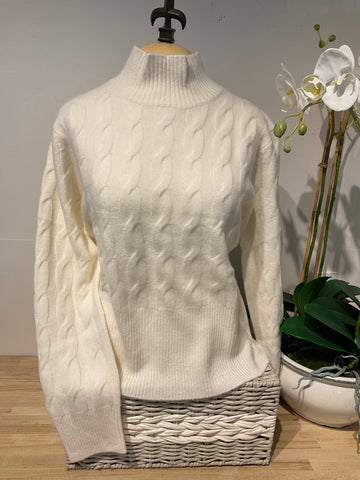 Pure Amici Chalk Cashmere Mock Neck Cable Sweater