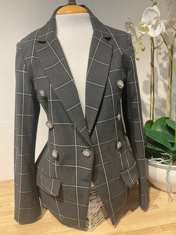 Peace Of Cloth Grey Plaid Button Blazer