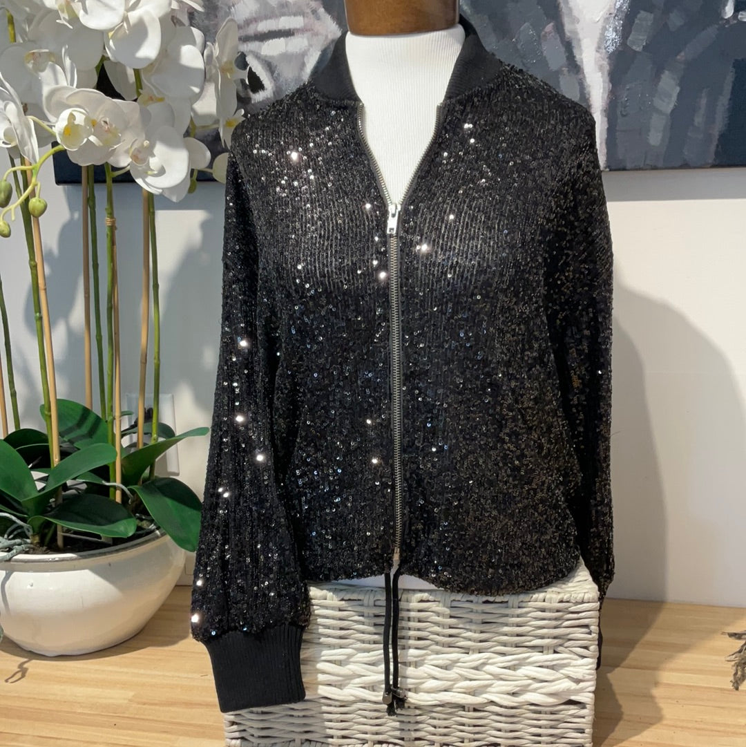 LT Cindy Black Sequin Bomber Jacket