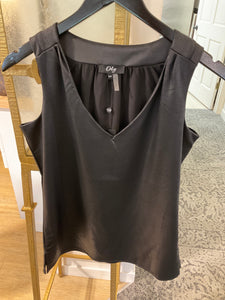 Orly Black Faux Suede V Neck Tank