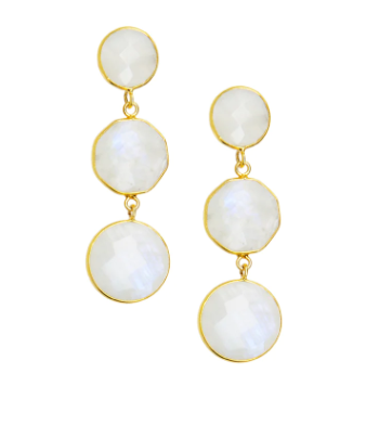 MS Gold Plated 3 Round Moonstone Drop Post Earring