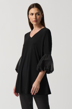 Joseph Ribkoff Black Puff Sleeve Flared Tunic