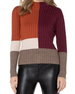 Liverpool Colorblock Mock Neck Pullover Sweater