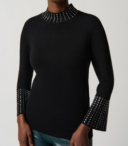 Joseph Ribkoff Embellished Sweater W/ Bell Sleeve Mock Neck