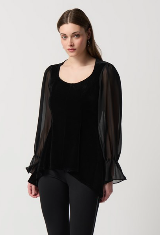 Joseph Ribkoff Velvet And Chiffon Tunic Black