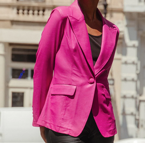 Clara S Magenta Liquid Leather Blazer