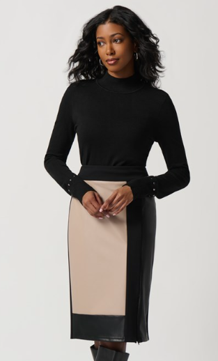 Joseph Ribkoff Heavy Knit And Faux Leather Pencil Skirt