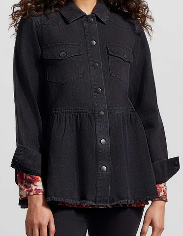 Tribal DENIM OVERSHIRT W/PEPLUM-FadedBlack