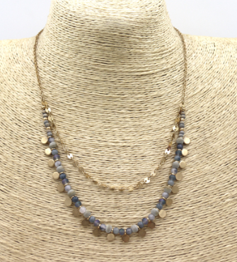 MB Fonzi Gray and Gold Double Strand Necklace