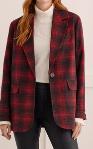 Tribal Line Long Sleeve Earth Red Plaid Blazer