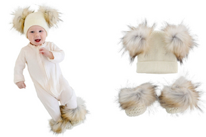 DS Baby Double Pom Beanie and Booties